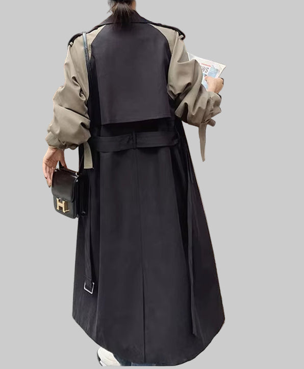 OUDINA New Arrivals Fashion Belt Large Pocket Detachable Plaid Jacket Women'S Trench Coat Long Windbreaker