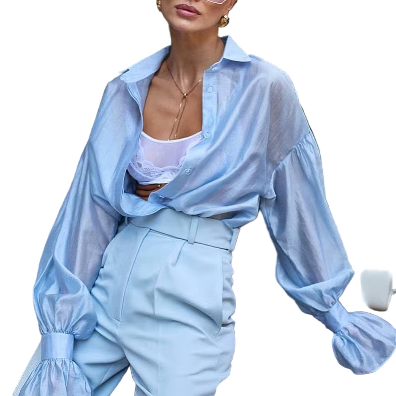 OUDINA Trendy Sexy Long Sleeve Shirt New Style Backless Lace-Up Slimming Solid Color Blouses for Women