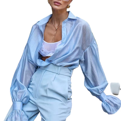 OUDINA Trendy Sexy Long Sleeve Shirt New Style Backless Lace-Up Slimming Solid Color Blouses for Women