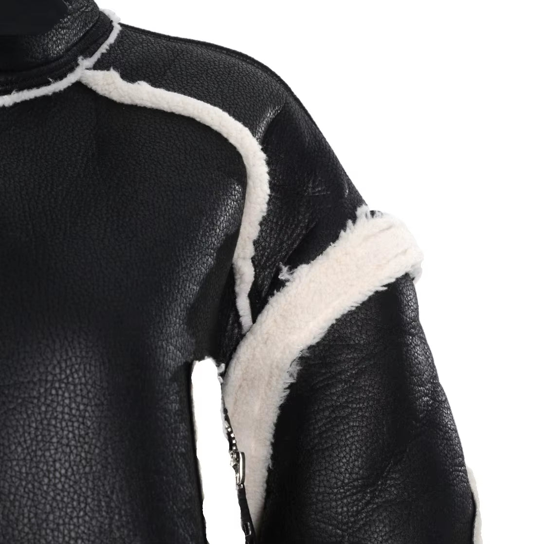 OUDINA New Style Thick Cotton PU Leather Motorcycle Lamb Wool Coats Jacket Winter Coat for Women