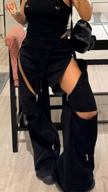 OUDINA Fashion Simple Mid-Waist Solid Drawstring Pants Loose Ladies Pants Casual Women'S Pants