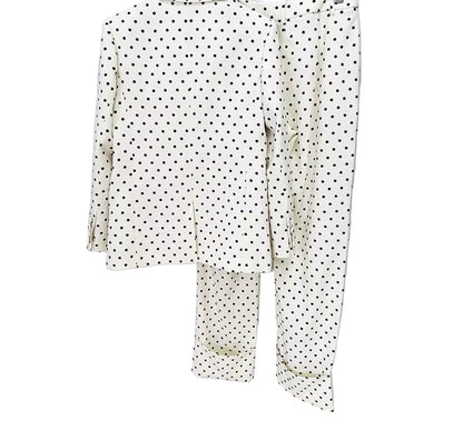 OUDINA Fast Shipping Elegant Bow Decoration Polka Dot Jacket Trousers Pants Blazers Two Piece Set Women'S Suits