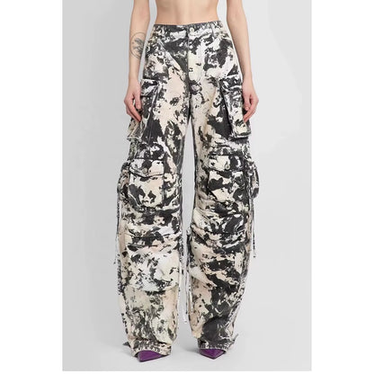 OUDINA Streetwear Camouflage Print Cargo Pants Comfortable Multi Pocket Straight Pants for Women Casual Cargo Pants
