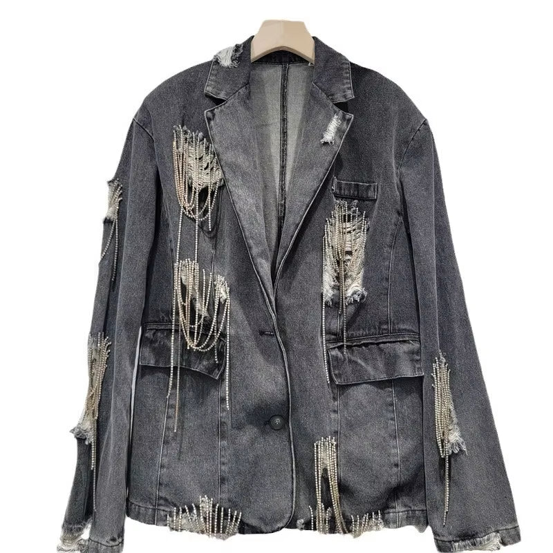 OUDINA Autumn New Irregular Elegant Gray Loose Blazers Jacket for Ladies Blazer Women