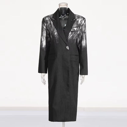 OUDINA Trendy Simple Printed Paint Trench Coat Women Casual Long Coat Single-Button Women'S Trench Coats