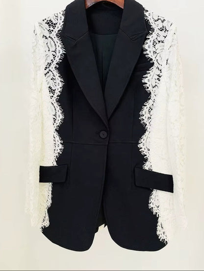 OUDINA Fashion Formal Lace Sleeve Splice Blazer Jacket Suit Elegant Blazer Casual Ladies Blazer