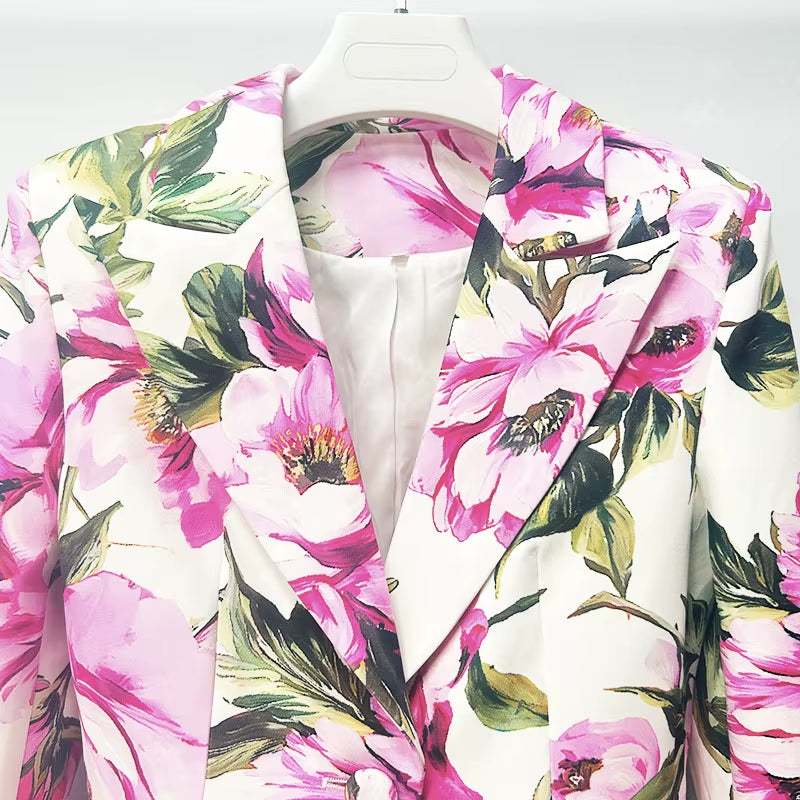 OUDINA New Factory Style Printed XXL Casual Suit Skinny Pants One Button Blazer Two Piece Set Office Women'S Suit Pants