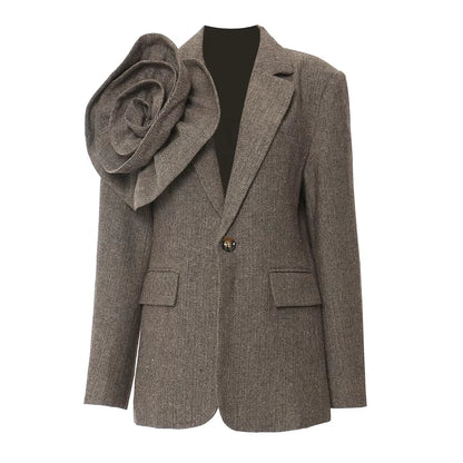 OUDINA Fashion Flower Stripes Blazers Jacket Embroidery Women Blazers Formal Women'S Suits Blazers