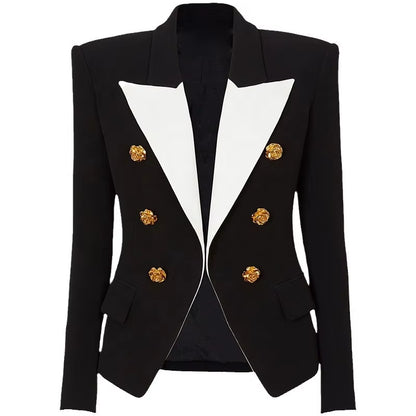OUDINA New Contrast Color Rose Button Elegant Casual Mini Skirts Two Piece Sets Blazer Jacket Blazers Ladies Women