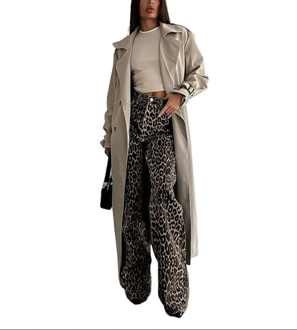 OUDINA New Streetwear Jeans for Women Slimming High-Draping Spliced Pleated Straight Leg Pants for Women