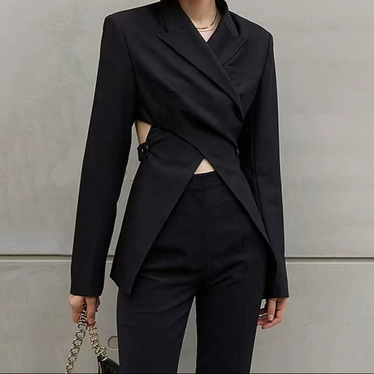 OUDINA Fashion Casual Backless Cut Irregular Women'S Blazer Jacket Simple Ladies Blazers Elegant Blazers for Women