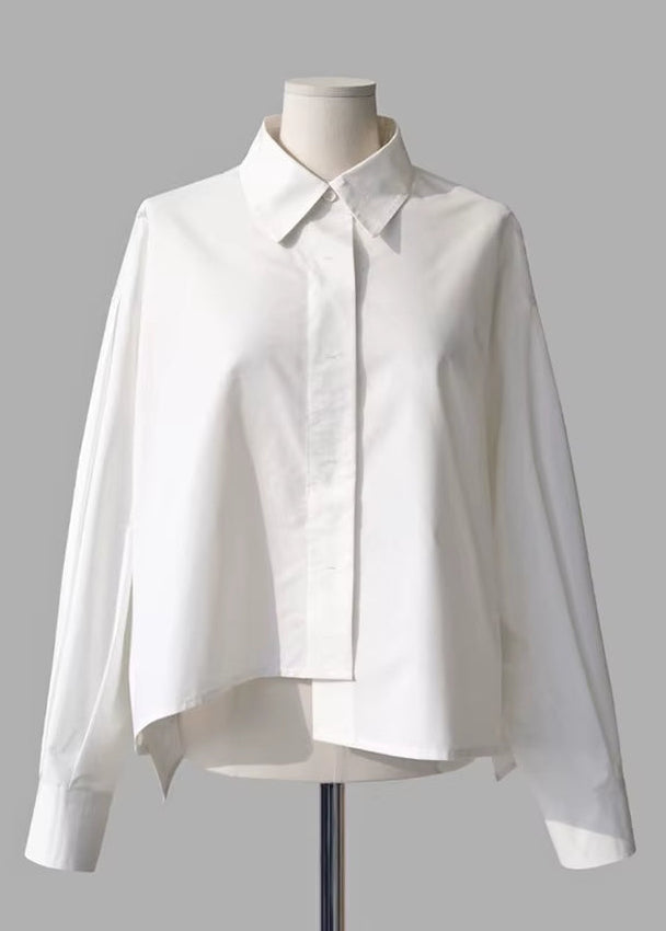 OUDINA French Retro Ruffle Patchwork Shirts for Ladies Spring New Asymmetrical Design Long-Sleeved Women Shirt