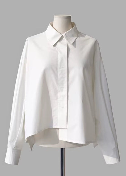 OUDINA French Retro Ruffle Patchwork Shirts for Ladies Spring New Asymmetrical Design Long-Sleeved Women Shirt