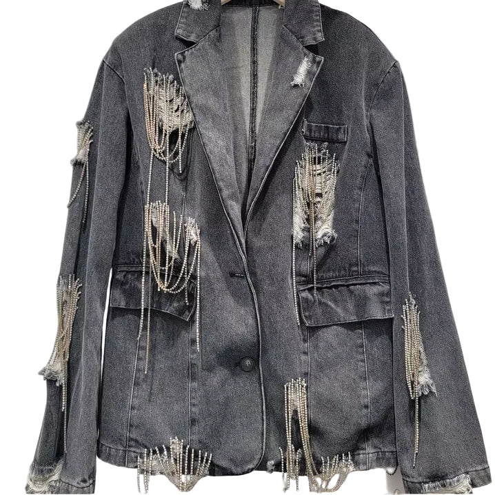 OUDINA Autumn New Irregular Elegant Gray Loose Blazers Jacket for Ladies Blazer Women