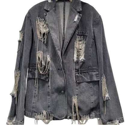 OUDINA Autumn New Irregular Elegant Gray Loose Blazers Jacket for Ladies Blazer Women