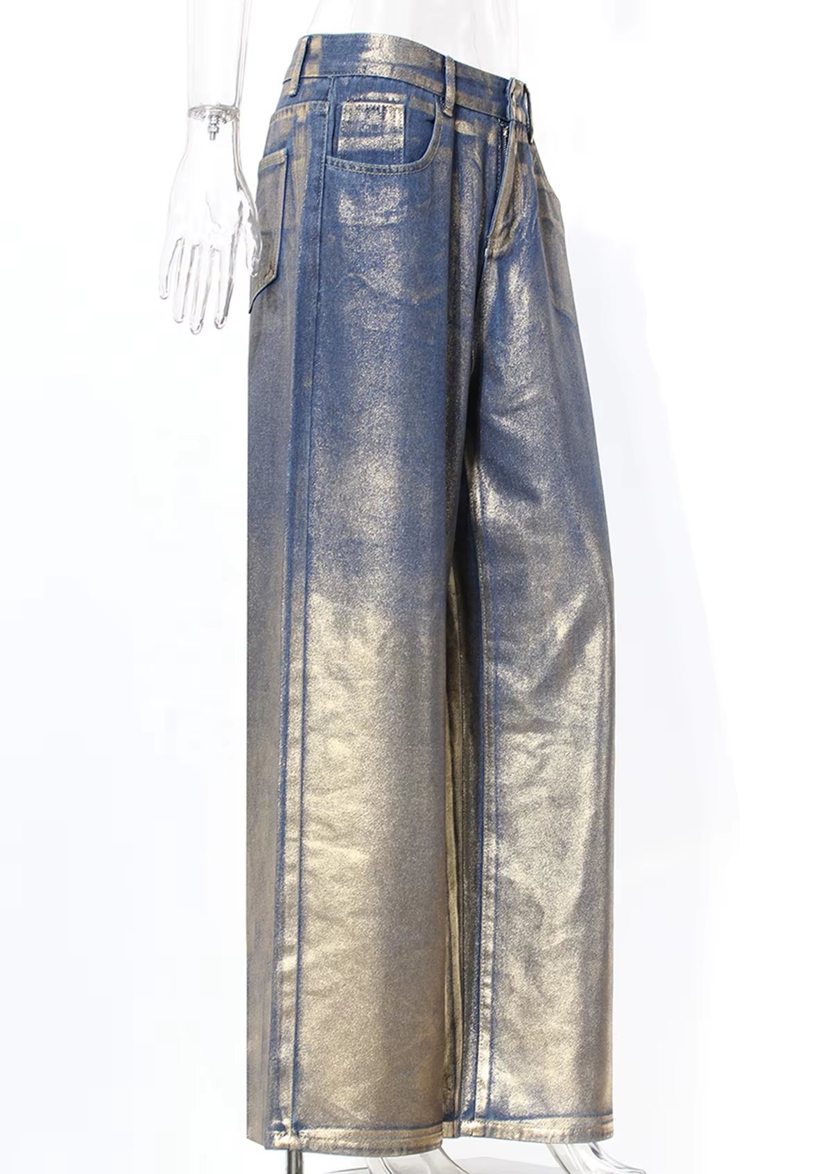 OUDINA Hot Sale Fashion Casual Women'S Denim Pants Print Shiny Denim Jeans Loose Long Jeans for Women