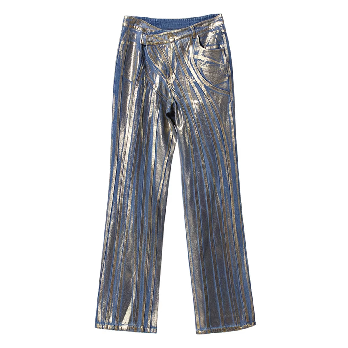 OUDINA Hot Sale Fashion Casual Women'S Denim Pants Print Shiny Denim Jeans Loose Long Jeans for Women