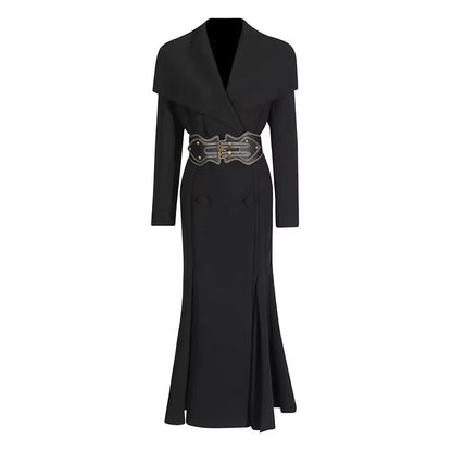OUDINA Fashion Belt Elegant V-Neck Shawl Long Coat Solid Women'S Coats Simple Trench Coat Women