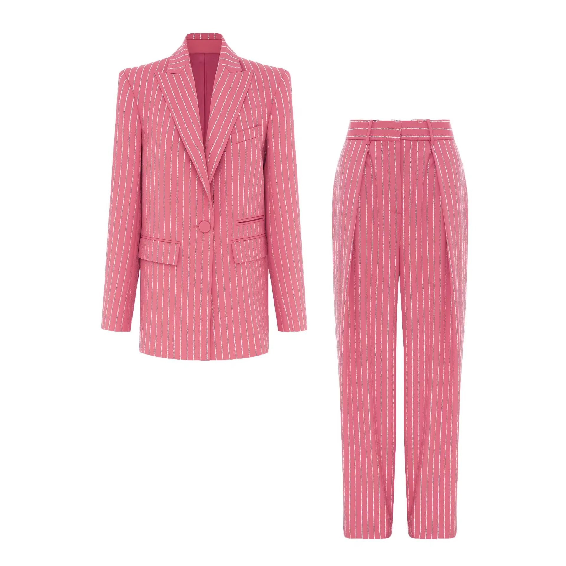 OUDINA Hot Diamond Pieces Professional Rhinestones Suit Jacket Blazers Pants Set Trousers Suit Two Piece Women'S Suits