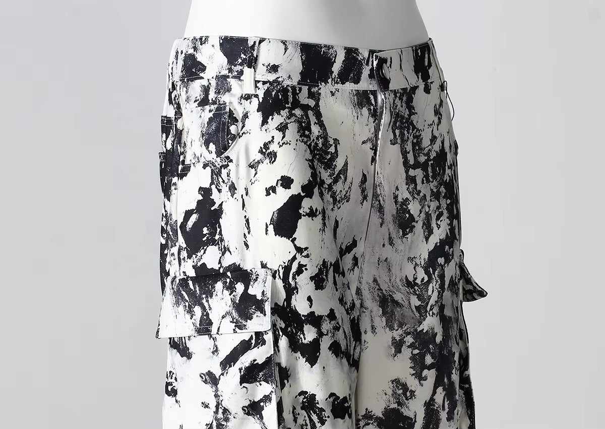 OUDINA Streetwear Camouflage Print Cargo Pants Comfortable Multi Pocket Straight Pants for Women Casual Cargo Pants