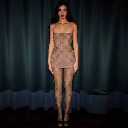 OUDINA Wholesale Hot-Selling Sexy Lace Stockings Women'S Sets Dress Mesh Women Two Piece Set