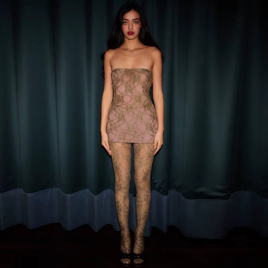 OUDINA Wholesale Hot-Selling Sexy Lace Stockings Women'S Sets Dress Mesh Women Two Piece Set