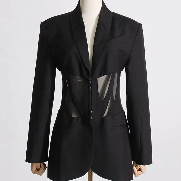 OUDINA Fashion Sense Lace up Unique Irregular Casual Blazer Suit Jacket Ladies Blazers for Women