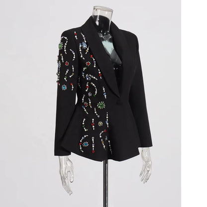 OUDINA Spring New Elegant Color Rhinestone Blazer Formal Blazers Fashion Irregular Women'S Suits Blazers