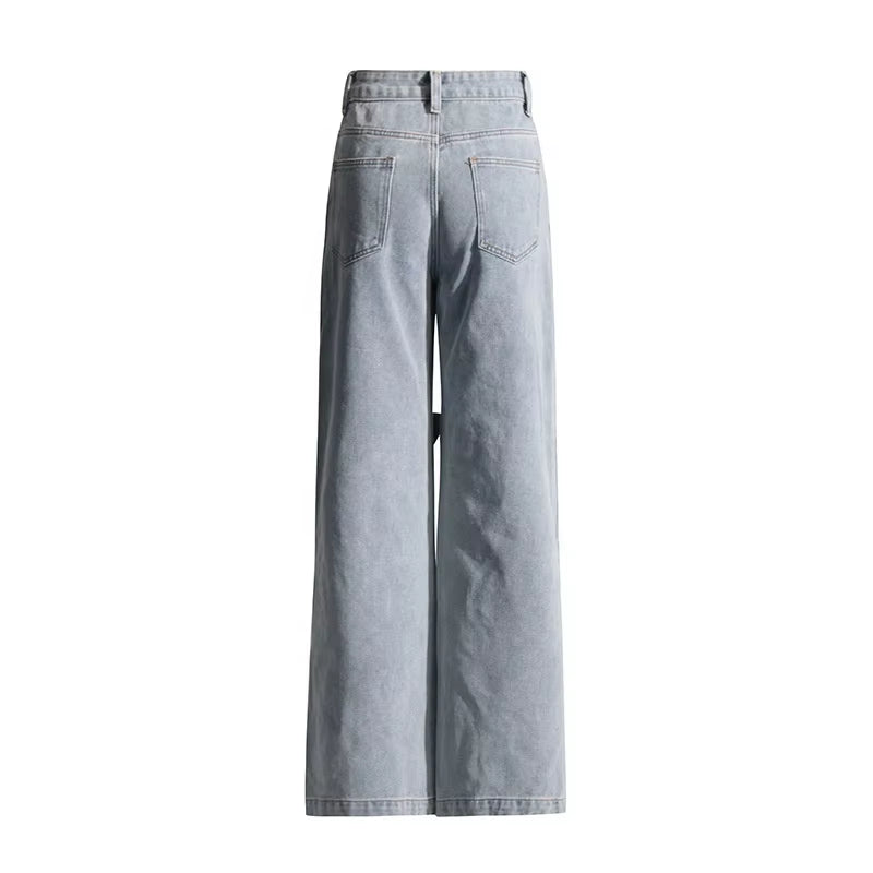 OUDINA Casual Classic Straight Denim Jeans for Women Elegant Flower Applique High Waist Women'S Jeans