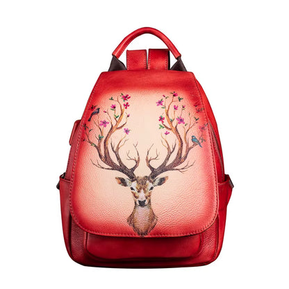 Original Design Animal Print Cowhide Leather Bag Backpack Retro Handmade Travel Bag Ladies Genuine Leather Backpack for Women