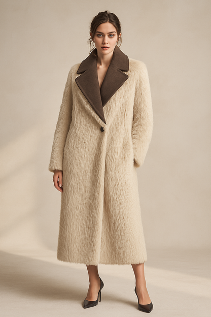 Faux Fur Longline Coat with Contrast Lapel