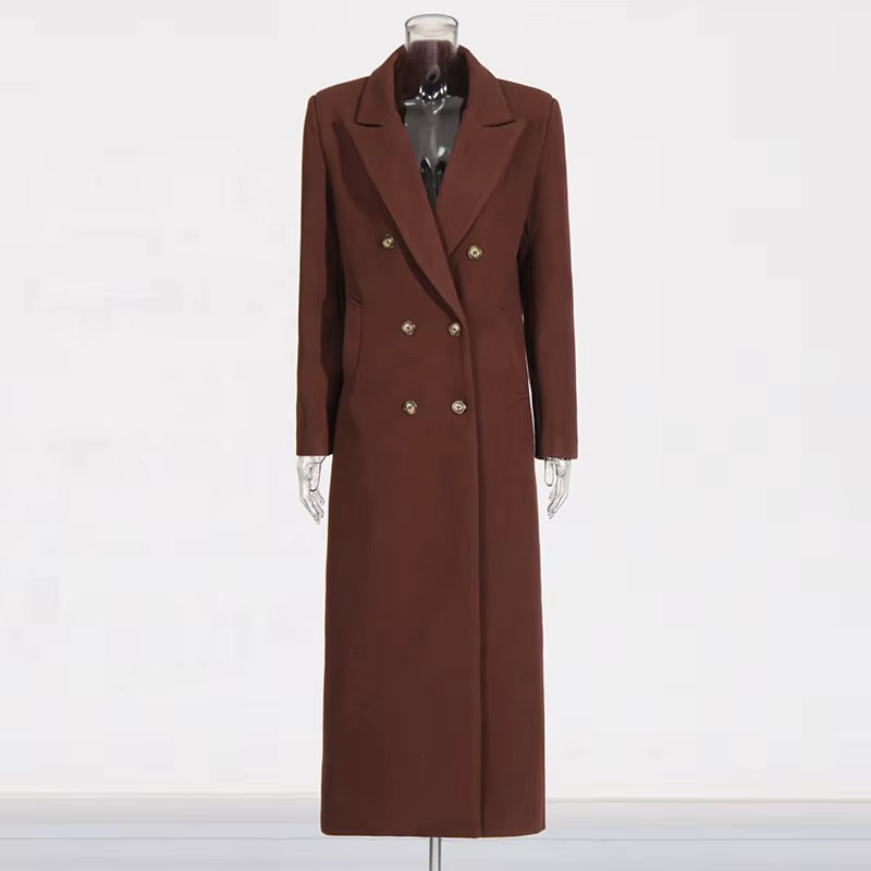OUDINA Fashion Solid Double-Breasted Straight Long Vintage Winter Coat Elegant Trench Coats Women Casual Coats for Women