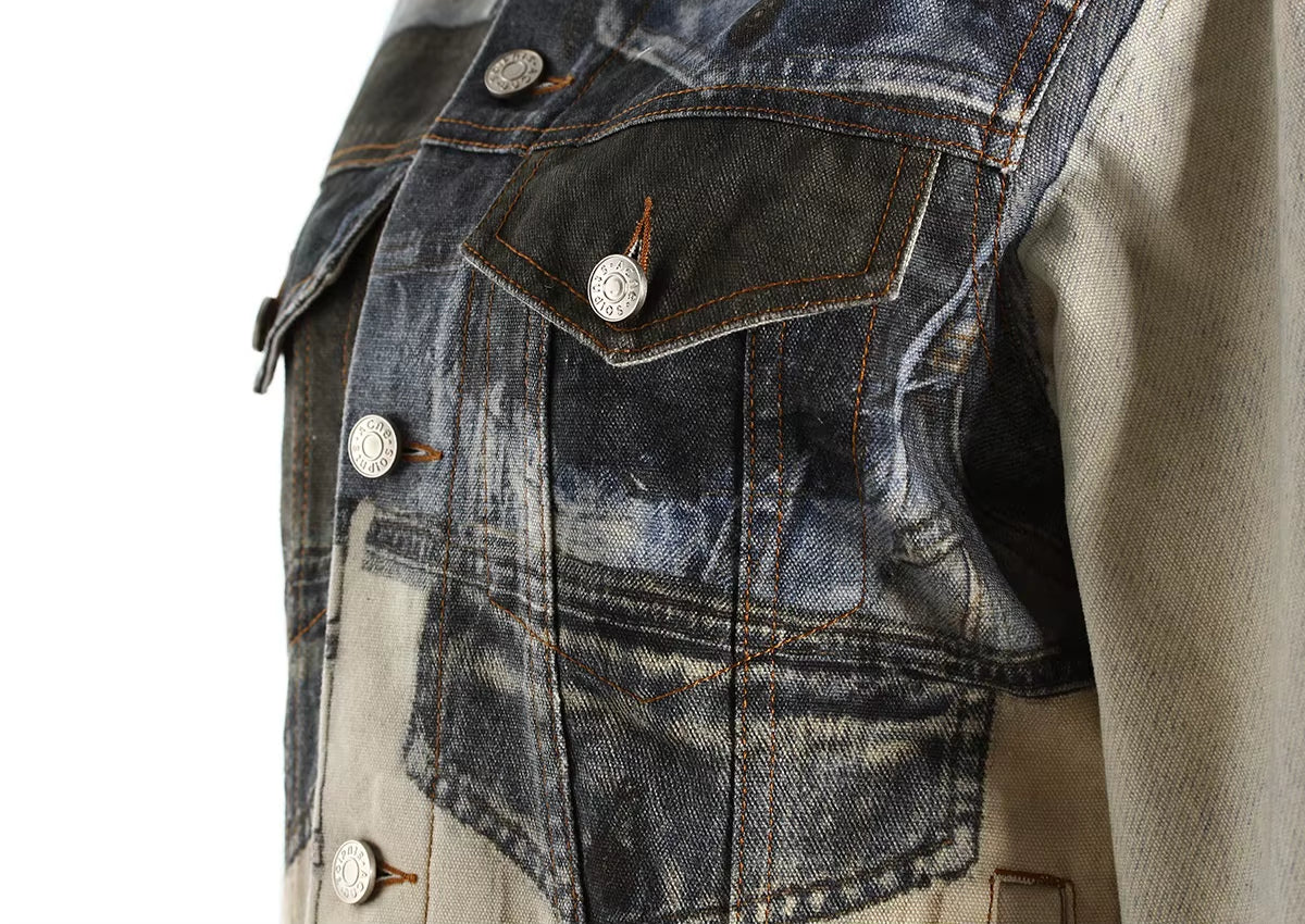 OUDINA Street Fashion Casual Patchwork Leisure Vintage Print Jean Jackets Denim Jacket for Women
