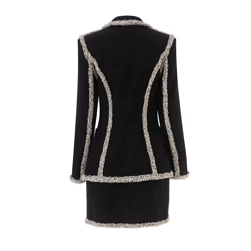 OUDINA High End New Winter Casual Elegant Sequin Blazer Women Office Two Piece Ladies Skirt Suits