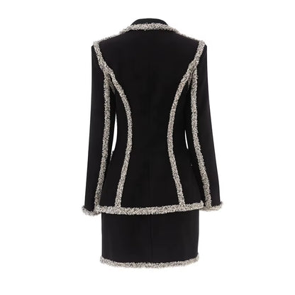 OUDINA High End New Winter Casual Elegant Sequin Blazer Women Office Two Piece Ladies Skirt Suits