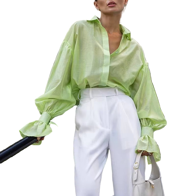 OUDINA Trendy Sexy Long Sleeve Shirt New Style Backless Lace-Up Slimming Solid Color Blouses for Women