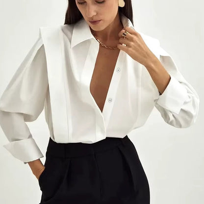 OUDINA Simple Fashionable Casual Elegant Long Sleeve Polo Shirt Women Tops Shirts Blouses Ladies