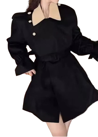 OUDINA Wholesale Korean Style Contrasting Colors with Belt Lace-Up Custom Trench Jackets Women'S Winter Jacket