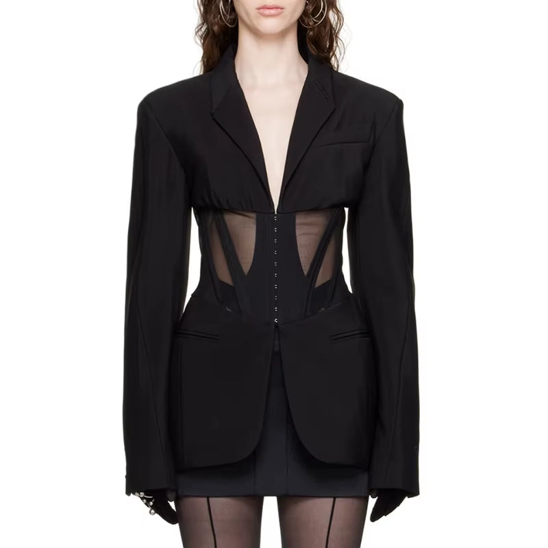 OUDINA Fashion Sense Lace up Unique Irregular Casual Blazer Suit Jacket Ladies Blazers for Women