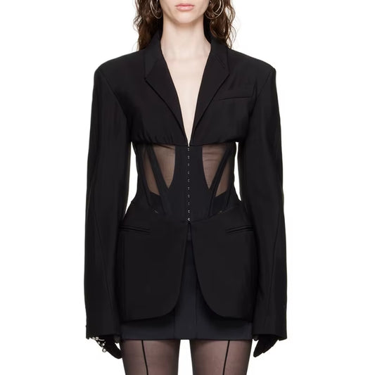 OUDINA Fashion Sense Lace up Unique Irregular Casual Blazer Suit Jacket Ladies Blazers for Women
