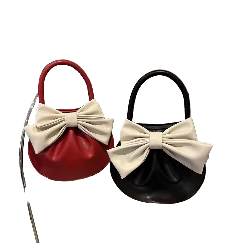 Ladies' Fashionable Mini Handbag with Butterfly Knot Solid Color Simple Casual Style Sweet Women'S Bag