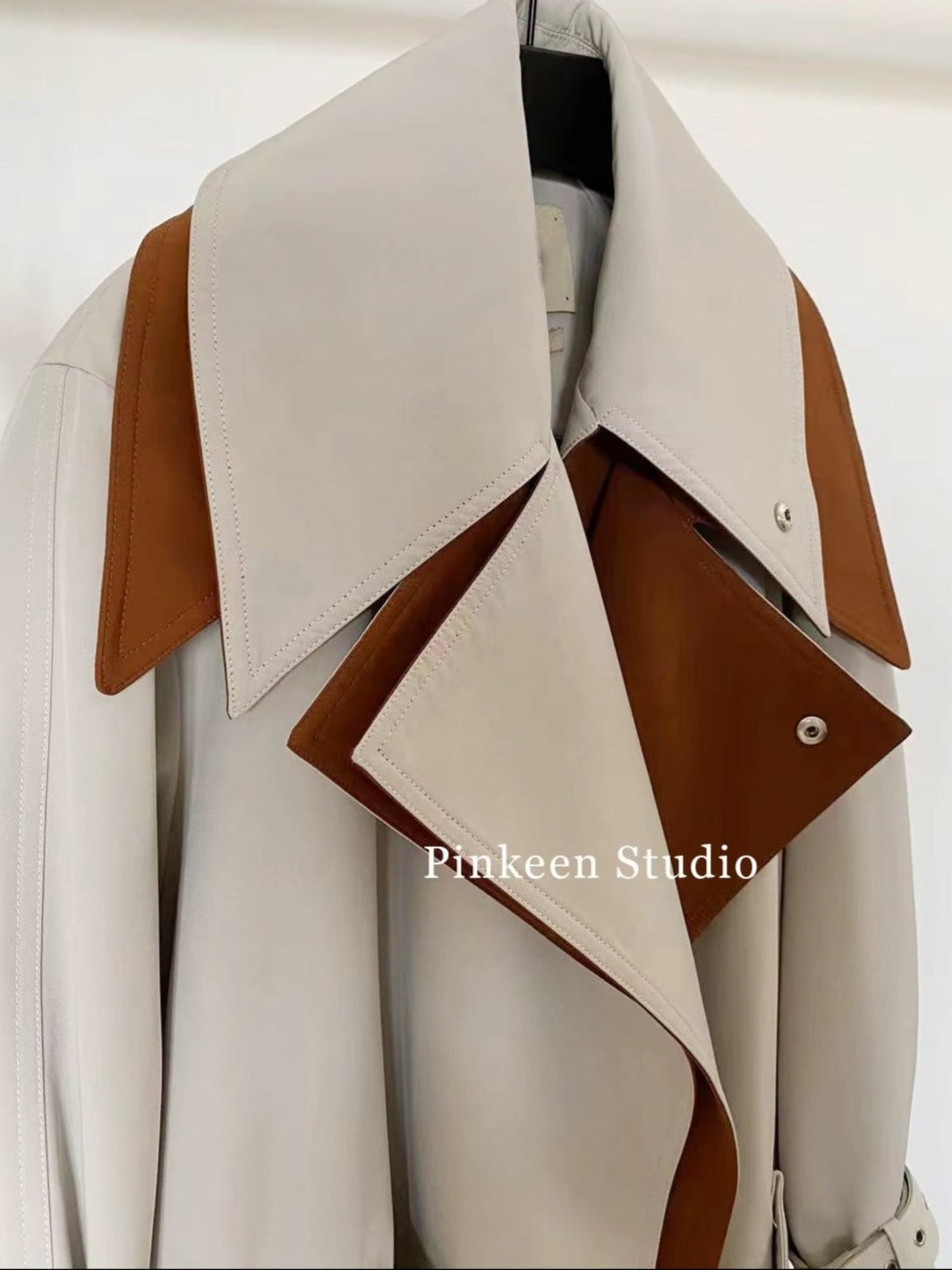 OUDINA Korean Long Coat for Women Popular Contrasting Patchwork Casual Windbreaker Jacket Women'S Trench Coats