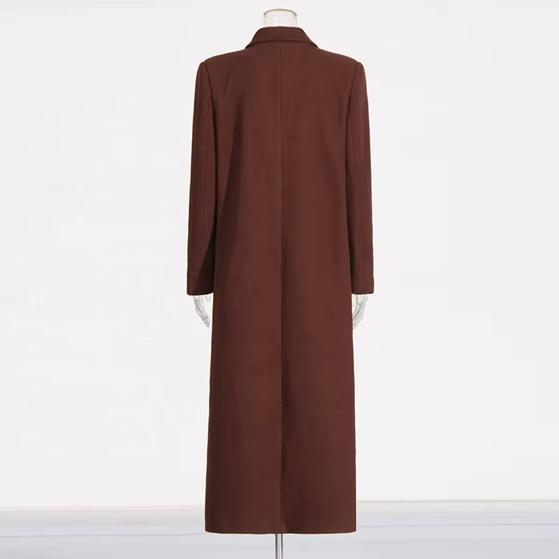 OUDINA Fashion Solid Double-Breasted Straight Long Vintage Winter Coat Elegant Trench Coats Women Casual Coats for Women