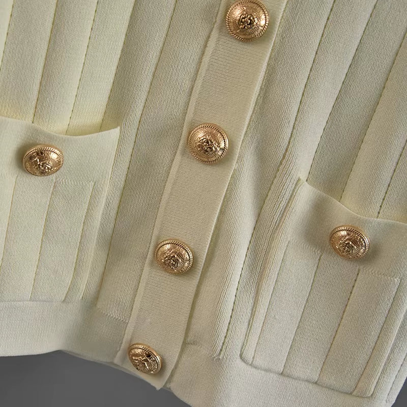 OUDINA Summer French Casual Elegant Button Short Sleeve Cardigan Top Women'S Knitted Sweater