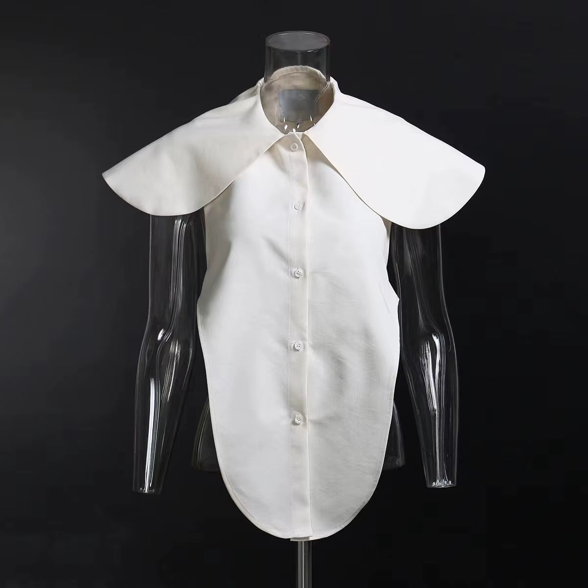 OUDINA Hot Selling Doll Collar Hollow Simple Solid Color Backless Blouse for Women Lady Casual Shirt