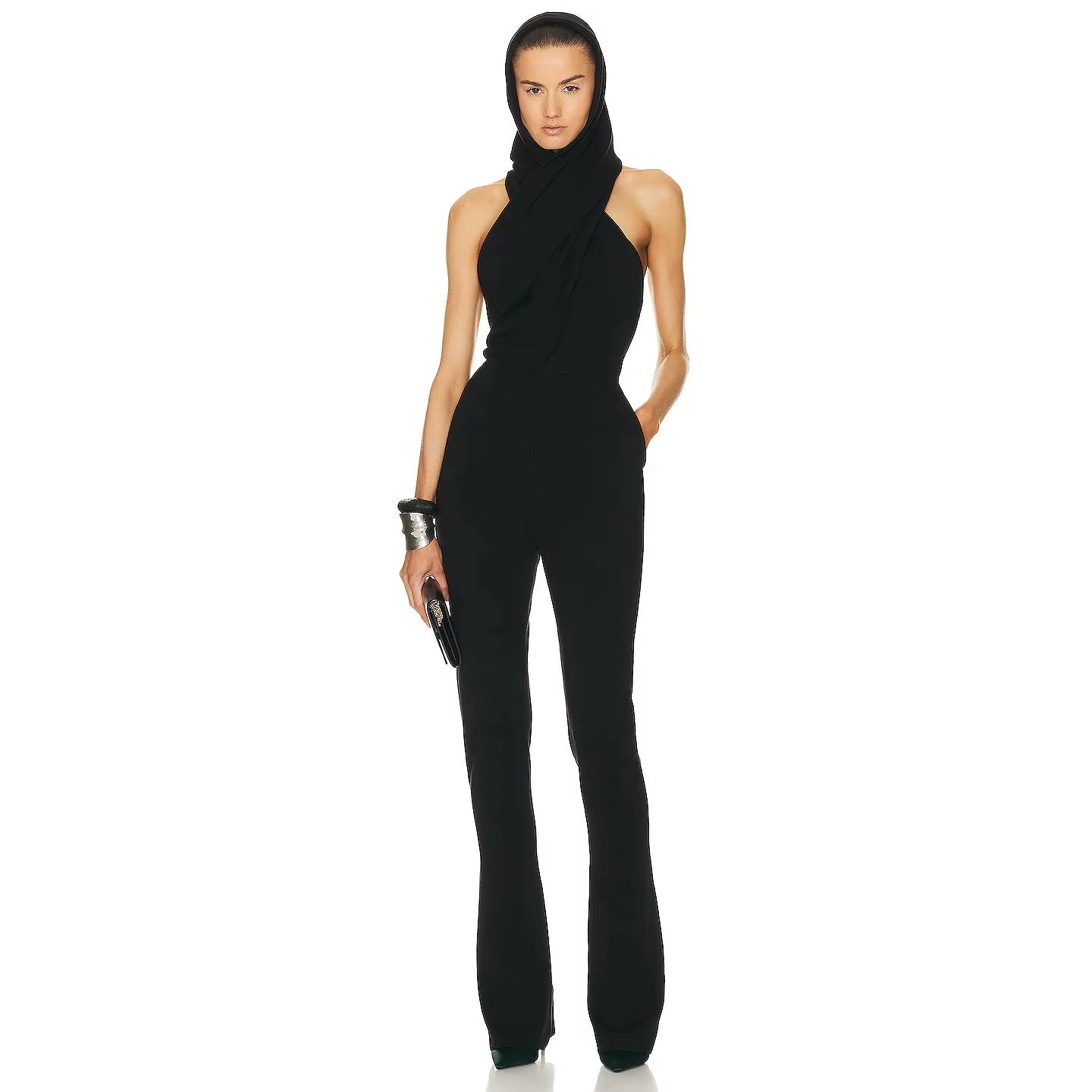 Black Backless Hoodie  Jumpsuit 