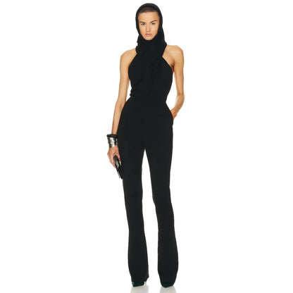 Black Backless Hoodie  Jumpsuit 