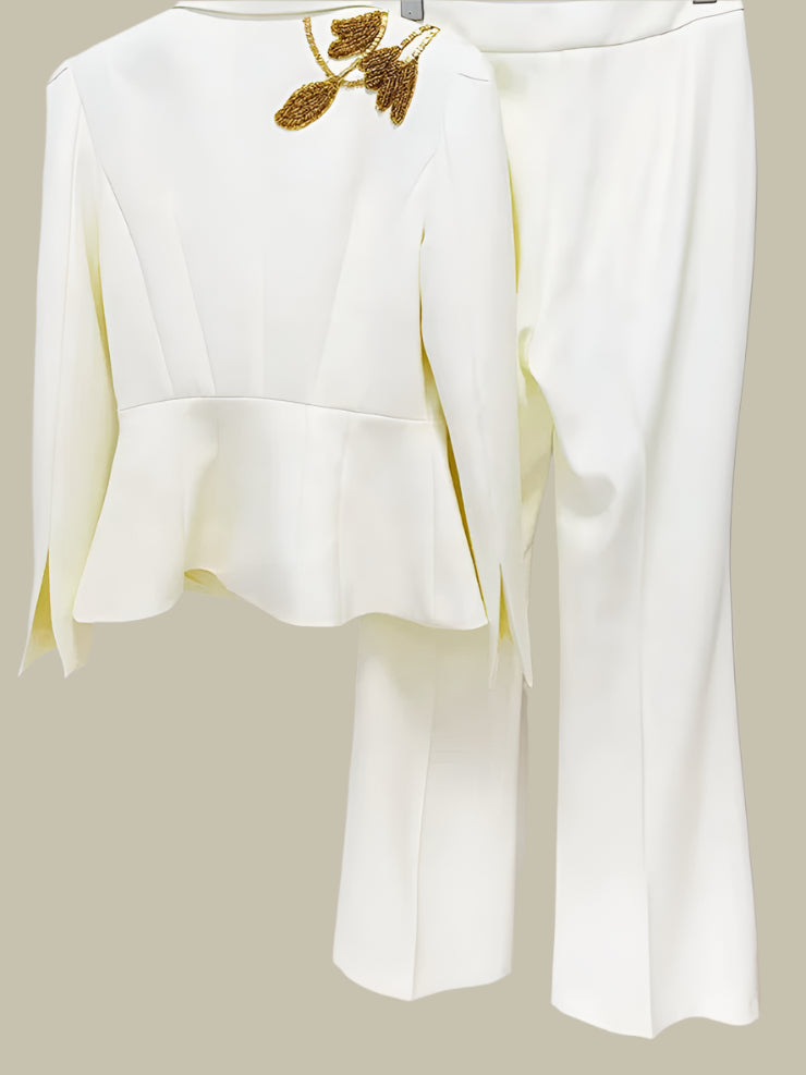 OUDINA in Stock 2024 Fashion New Formal Beading Single Button Suit Pants Set Business Suits for Women Sets Two Piece