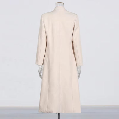 OUDINA Fashion Temperament Asymmetric One-Button Solid Splicing Elegant Ladies Coat Casual Trench Coat Simple Women Long Coat