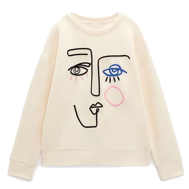 OUDINA Wholesale Casual Oversized Pattern Printed Crewneck Women'S Clothing Sweatshirt Women Sweatshirts